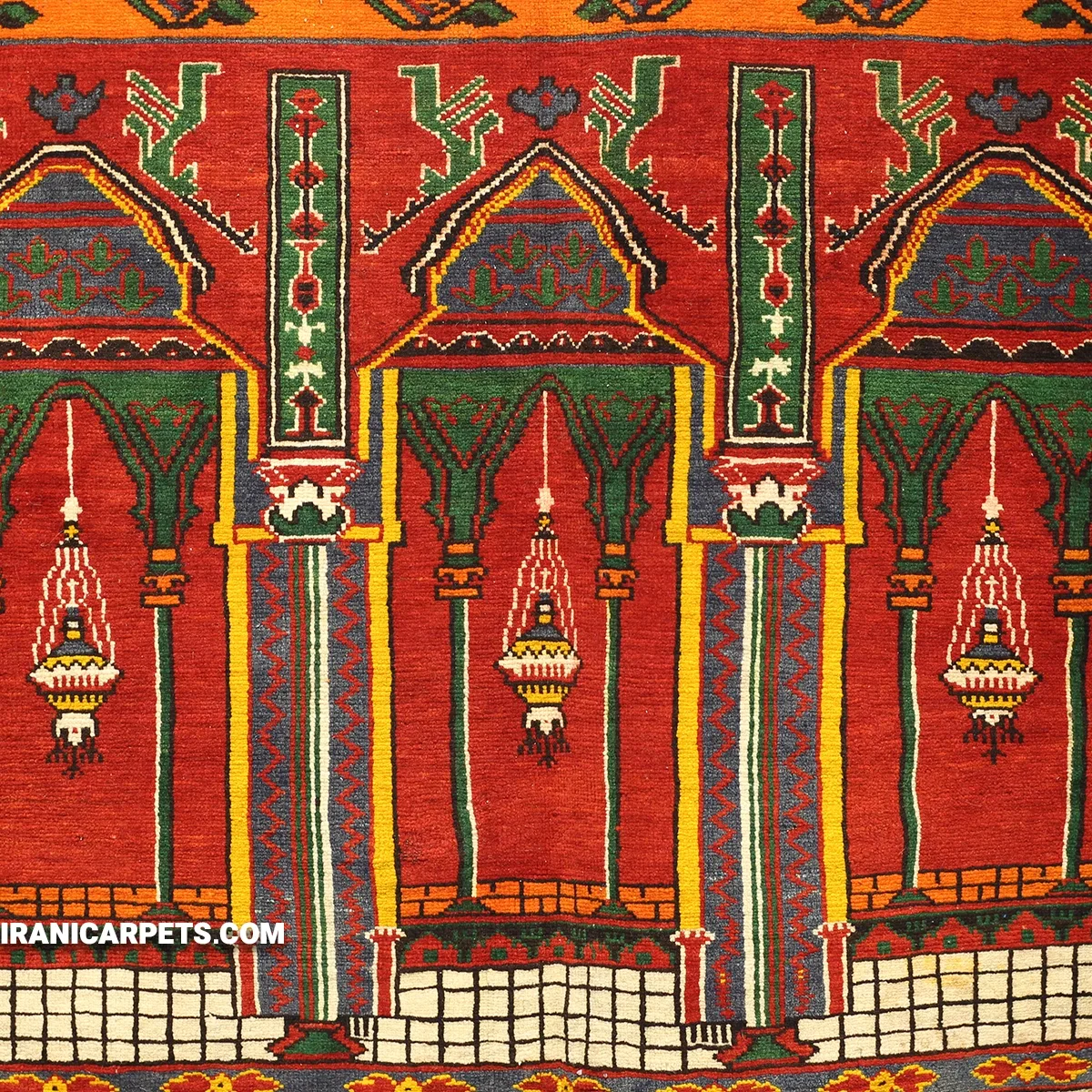 فرش دستبافت کهنه آنتیک شیروان سه و نیم متری محرمات مسجد سلطان احمد تاریخ دار 1976میلادی کد 43 — تصویر 2